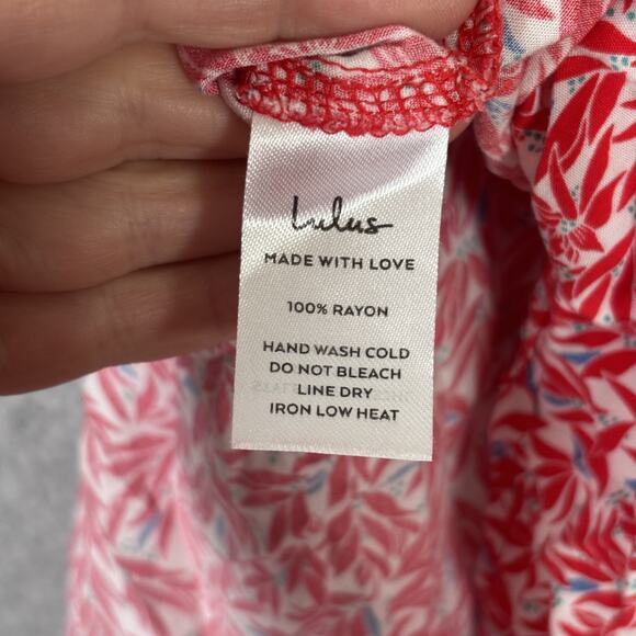 Lulus Romper Small Red Leaf Print Tie Front Flowy Dondi Romantic Vacation Resort - Picture 13 of 14